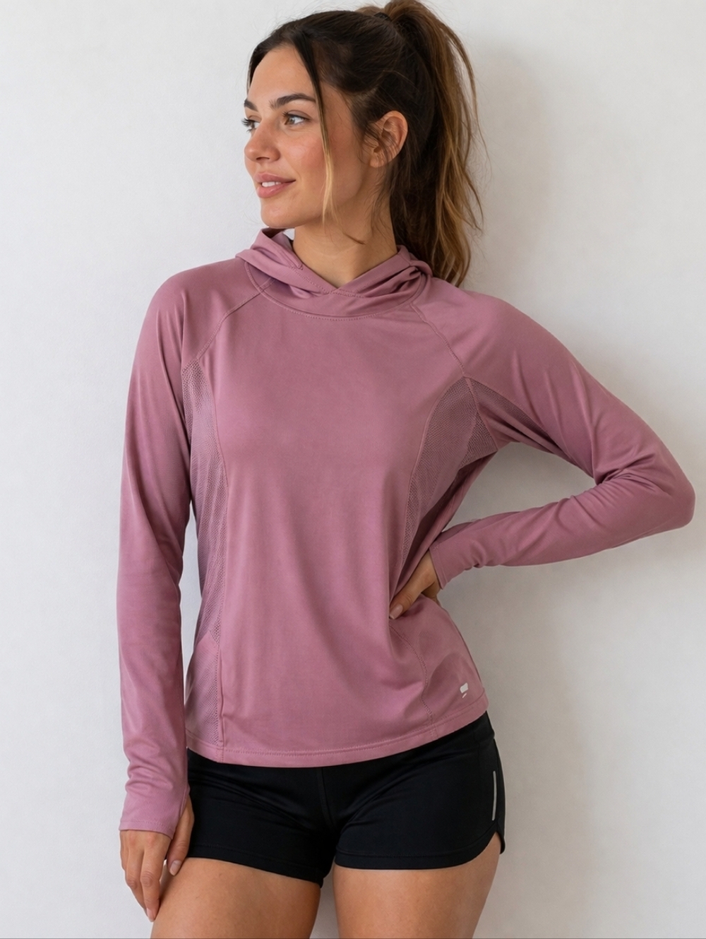 Fabletics Alecia Hooded Pullover Mauve Pink Performance Mesh Hoodie XL